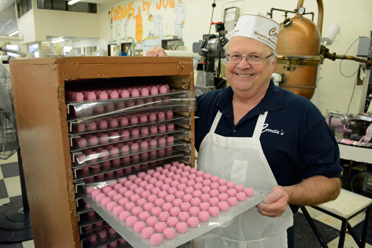 An image of a pan of chocolates at the Cerreta Candy Company in Glendale, Arizona