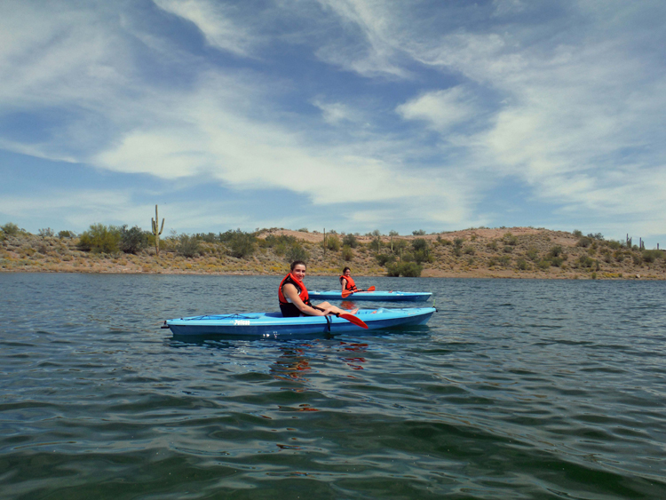 An image of two people kayaking at Lake Pleasant Regional Park