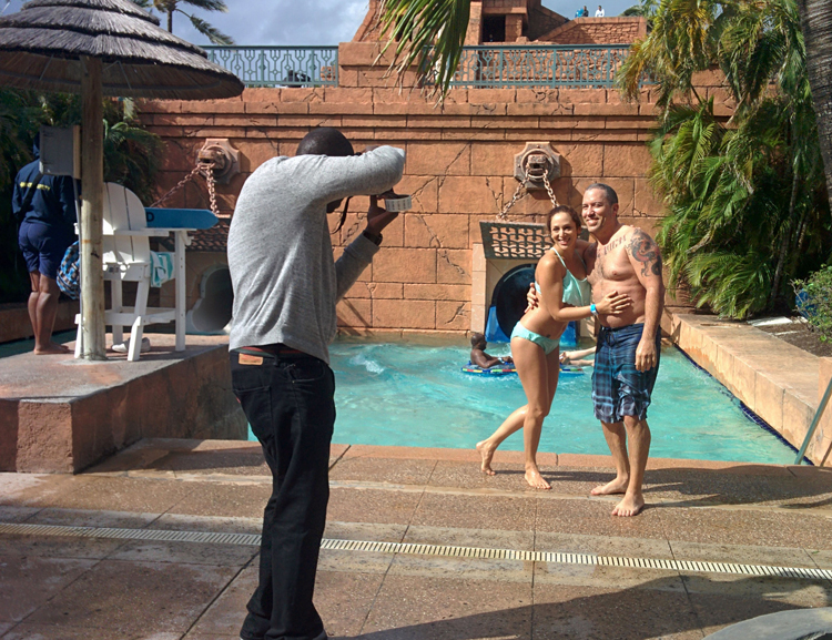 An image of a couple posing for a picture in the Aquaventure Water Park at Atlantis Resort, Paradise Island, Bahamas