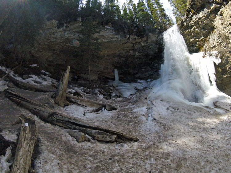 A view of the frozen Troll Falls in Kananaskis, Alberta