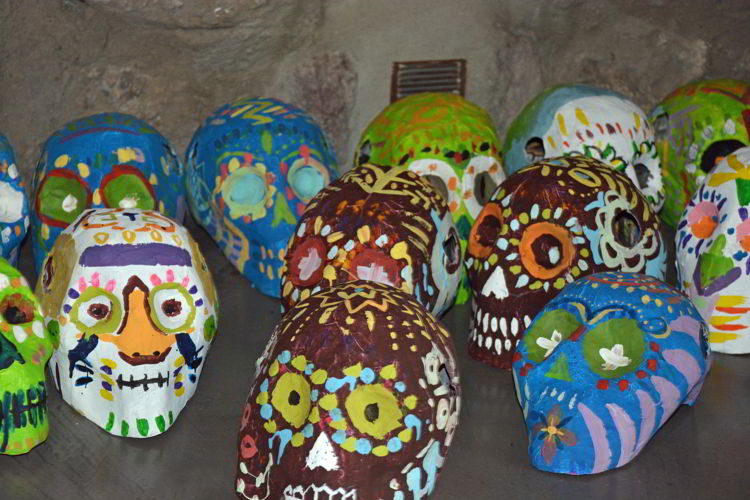 An image of colorful painted clay skulls - Day of the Dead Festival - Dia de los Muertos