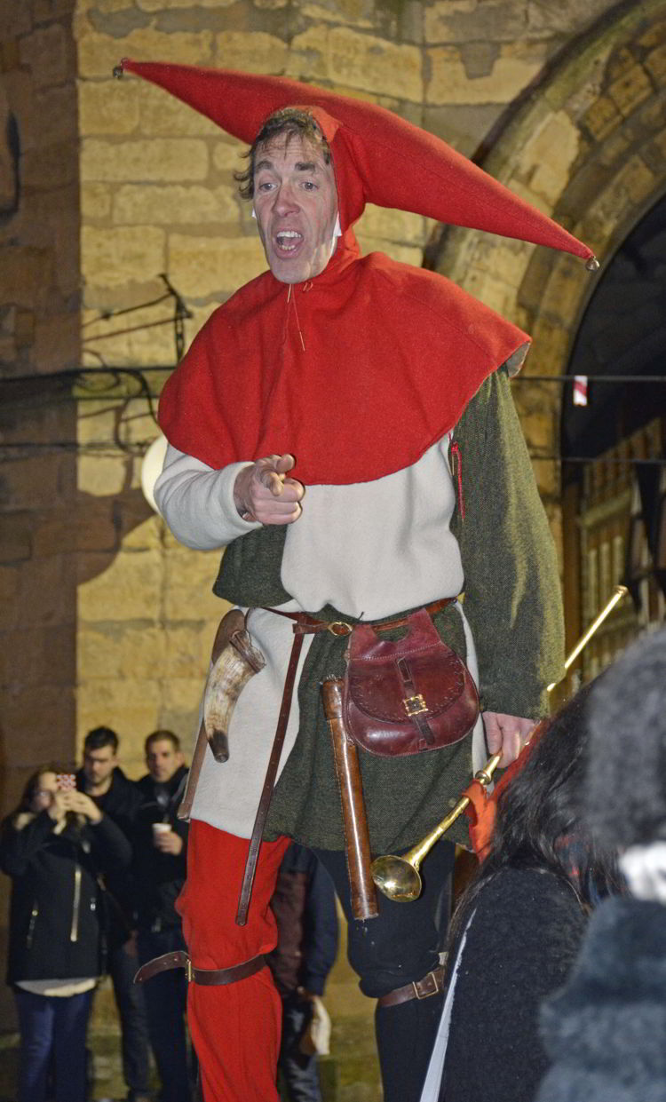An image of a court jester at the Lincoln Christmas market in Lincolnshire, England.