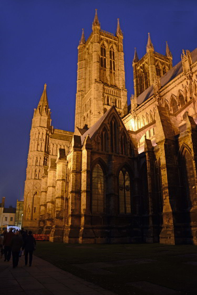 An image of Lincoln Cathedral after dark in Lincolnshire, England - Lincoln Christmas Market