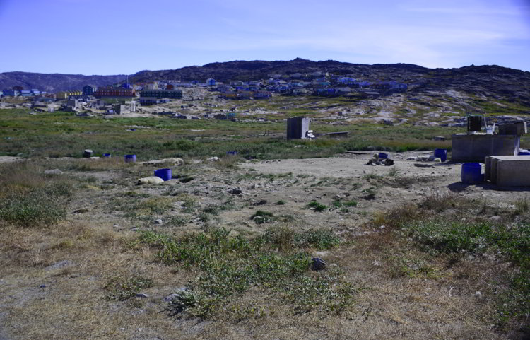 An image of the sled dog area outside the town of Ilulissat Greenland