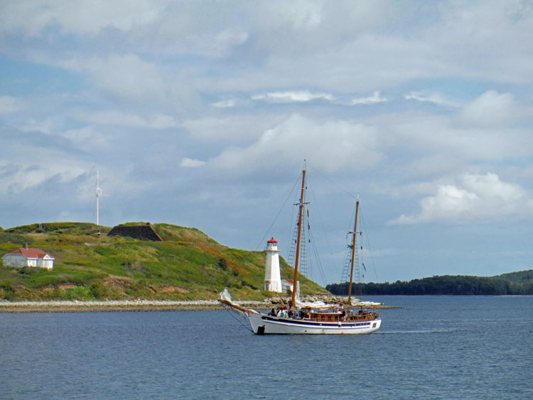 An image of a tall ship sailing past George's Island near Hallfax, Nova Scotia Canada - Halifax tours