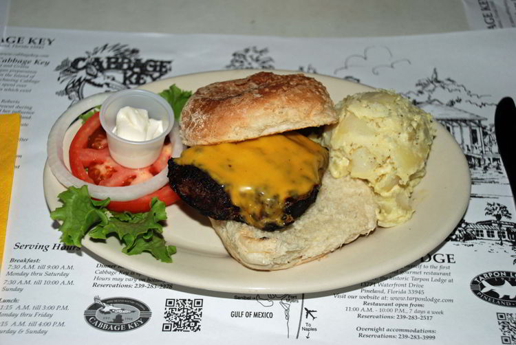 An image of the cheeseburger plate at Cabbage Key Inn and Restaurant in Cabbage Key, Florida - Cabbage Key cheeseburger in paradise