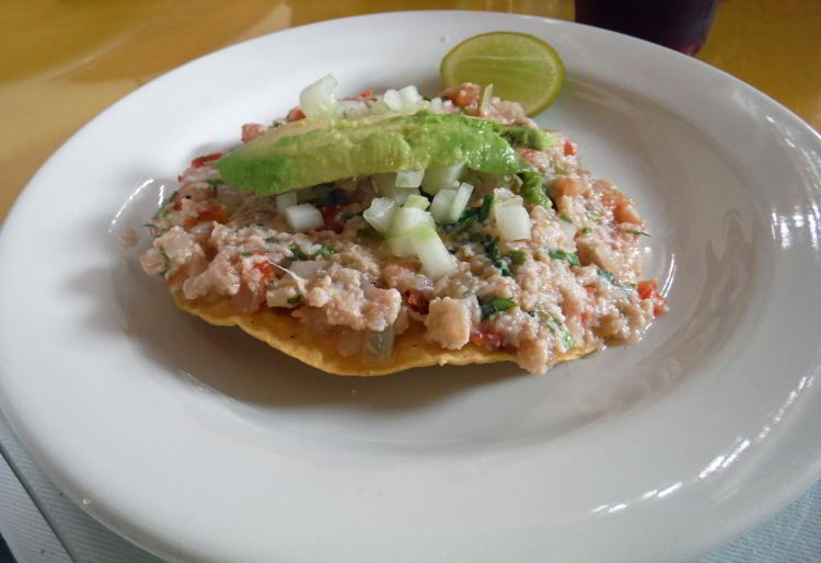 An image of a ceviche tostado from Ceviche El Guero in Puerto Vallarta, Mexico - the best tacos in Puerto Vallarta