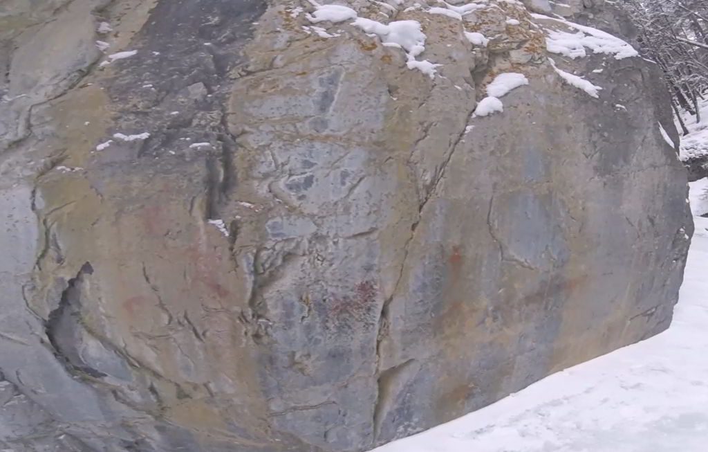 An image of the pictographs on the Grotto Canyon hike near Canmore, Alberta