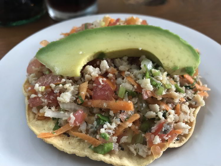 An image of a ceviche tostado at Mariscos El Colera in Puerto Vallarta, Mexico - the best tacos in Puerto Vallarta