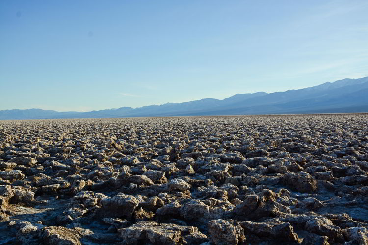 An image of the salt formations at Devil's Golf Course - visiting Death Valley