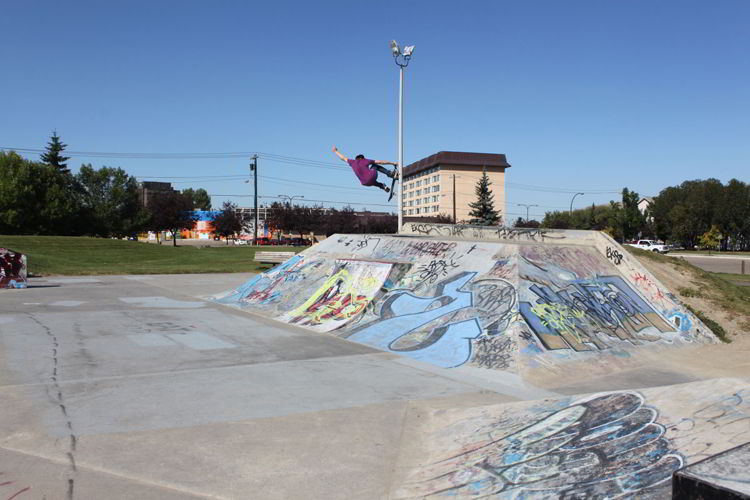 An image of the skateboard park in Red Deer, Alberta, Canada. 
