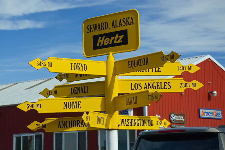 An image of a sign post in Seward, Alaska USA