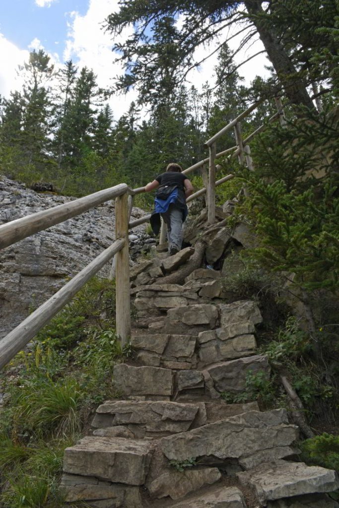 An image of a steep area of the Grassi Lakes trail near Canmore, Alberta - Grassi Lakes hike. 