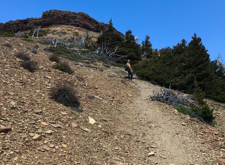 An image of a young woman standing near the top of the Table Mountain trail in Alberta.