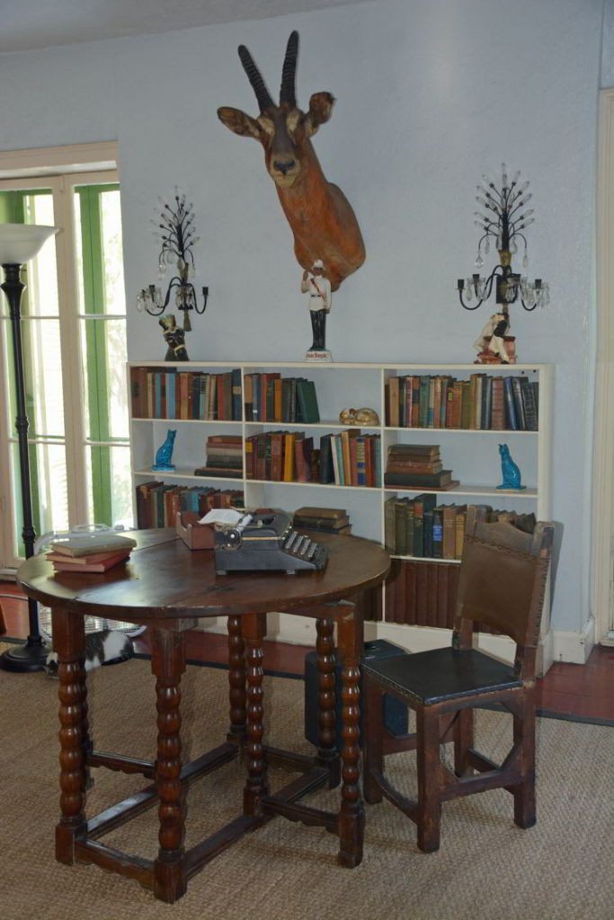 An image of Ernest Hemingway's desk and typewriter in Hemingway House in Key West, Florida. 