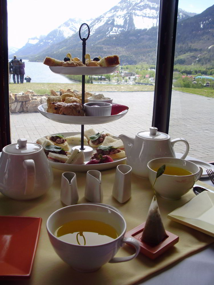 An image of the high tea service at the Prince of Wales Hotel in Waterton Lakes National Park in Alberta, Canada. 