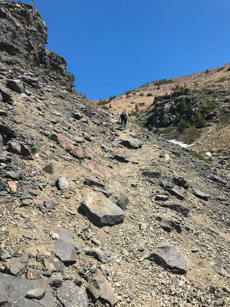 A view of the Table Mountain Alberta trail where you have to do some scrambling. 