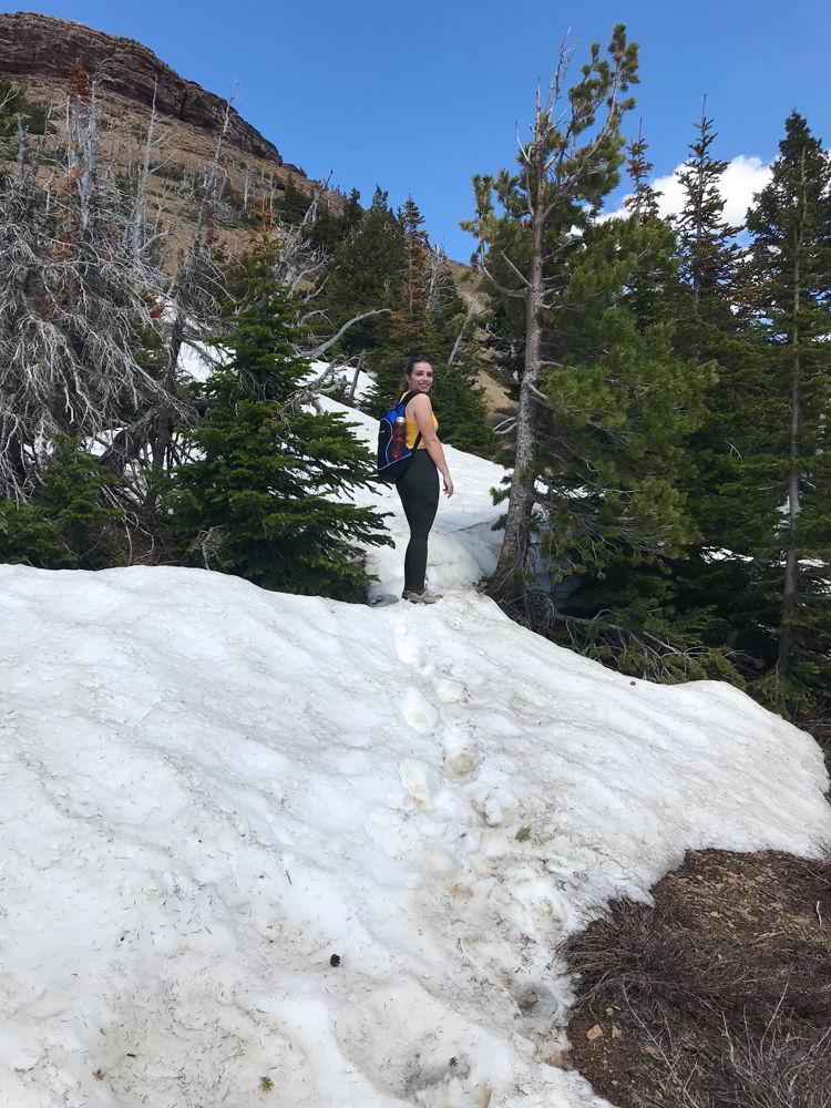 An image of snow on the trail at Table Mountain, Alberta. 