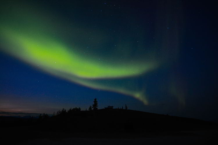 An image of the aurora borealis taken in Dawson City Yukon in August. 