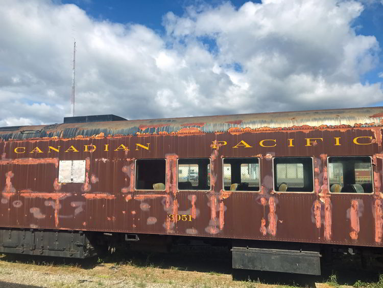 An image of a Canadian Pacific Rail car at the Cranbrook History Museum in Cranbrook, BC. 