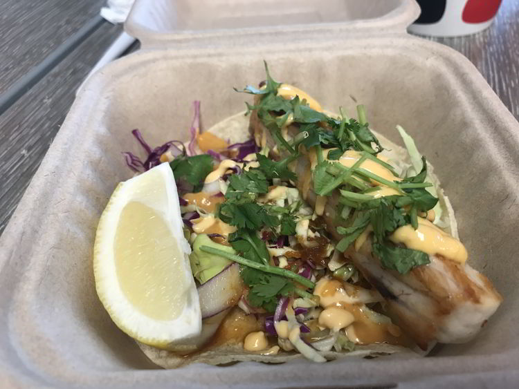 An image of the fish taco from Joey's Kitchen in Kāʻanapali, Maui. 