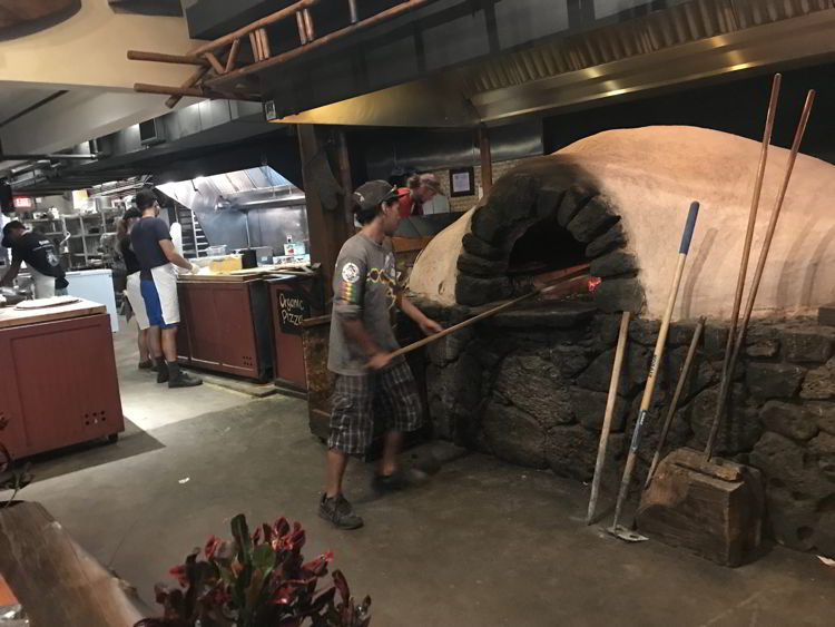 An image of the pizza oven at Flatbread Company restaurant in Paia, Maui. 