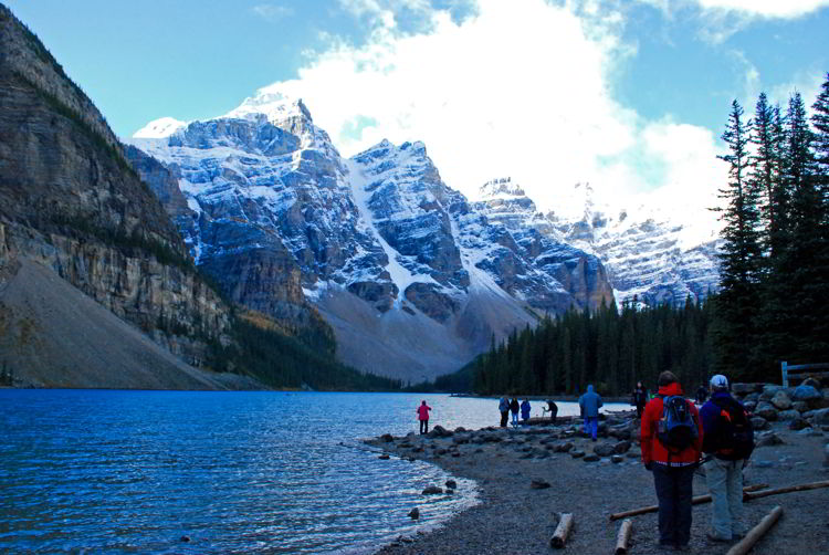 An image of Moraine Lake in Banff National Park in autumn. 