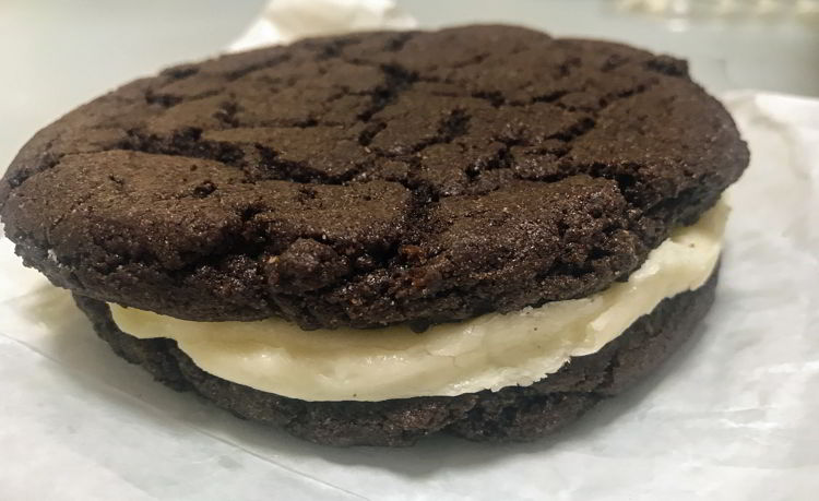 An image of a homemade Oreo cookie from Mocha Cabana Bistro in Lethbridge, Alberta. 