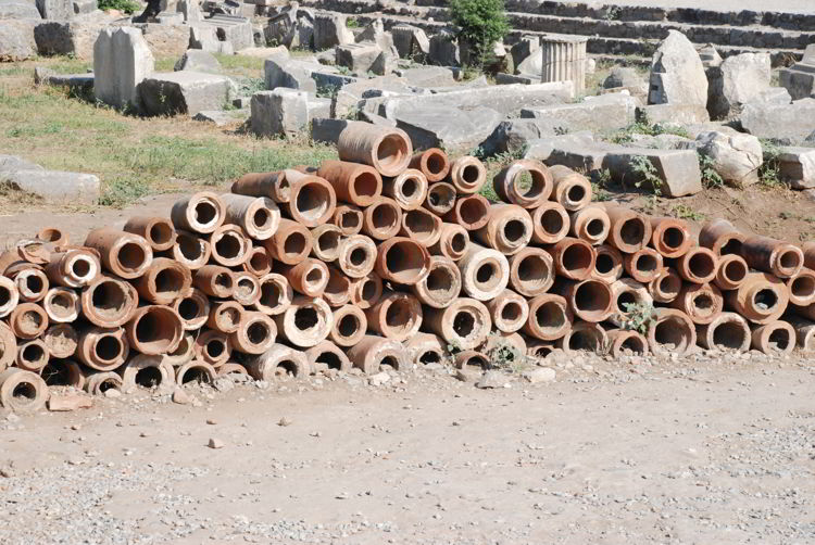 An image of clay pipes in Ephesus, Turkey