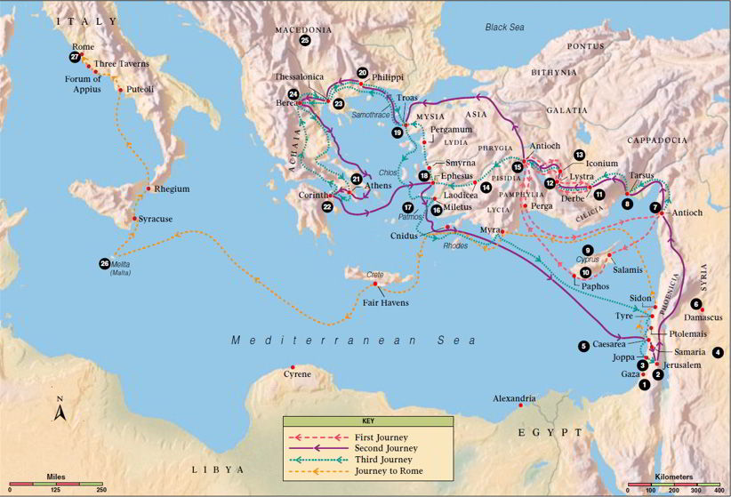 An image of the missions of the Apostle Paul. 