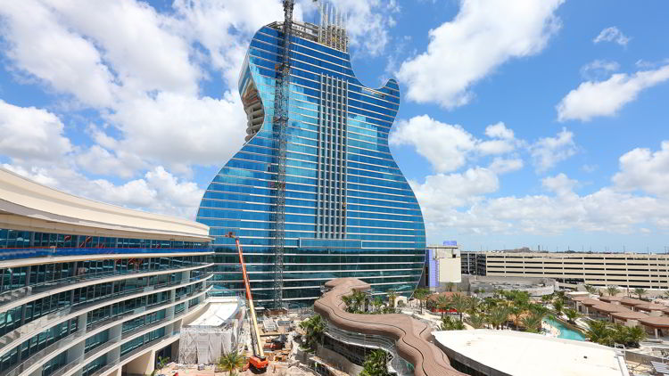 An image of the Hard Rock hotel in Hollywood, Florida - quirky accommodation