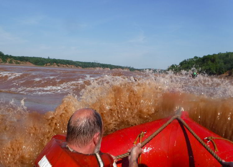 An image of the river rapids when tidal bore rafting on the Schubenacadie River in Nova Scotia.