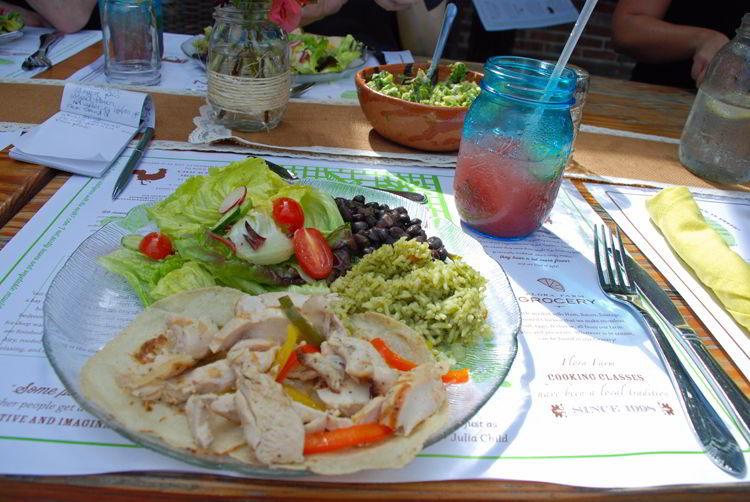 An image of the organic chicken taco at Flora Farms Field Kitchen in Cabo San Lucas, Mexico.