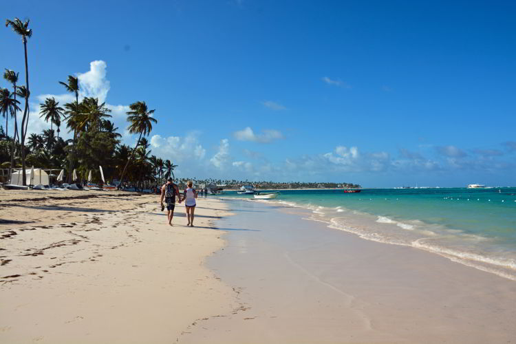 An image of Bavaro Beach in front of the Lopesan Costa Bavaro Resort in Punta Cana, Dominican Republic. 