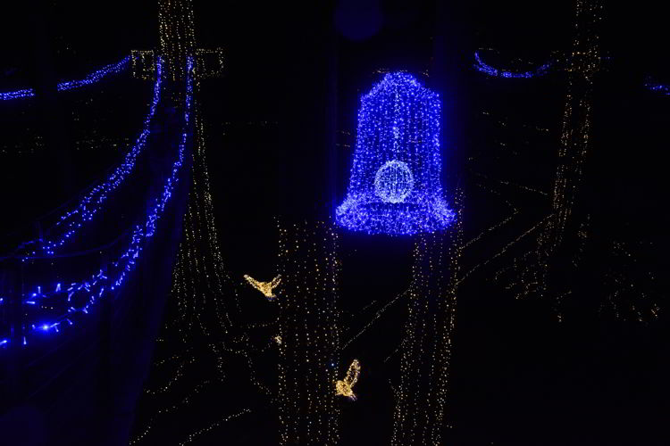 An image of the canopy walk at Canyon Lights at the Capilano Suspension Bridge in Vancouver, BC, Canada. Christmas lights in Vancouver.