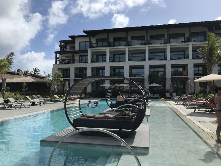 An image of the pool day beds at the Lopesan Costa Bavaro in Punta Cana, Dominican Republic. 