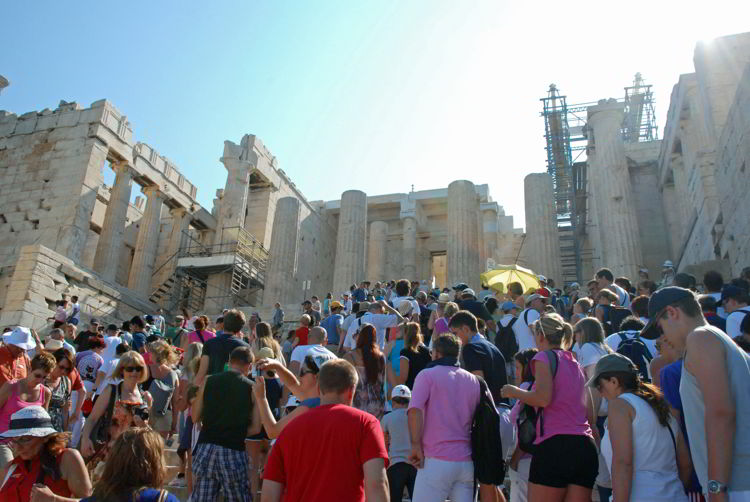 An image of the crowds at the Acropolis in Athens, Greece - acropolis virtual tour.