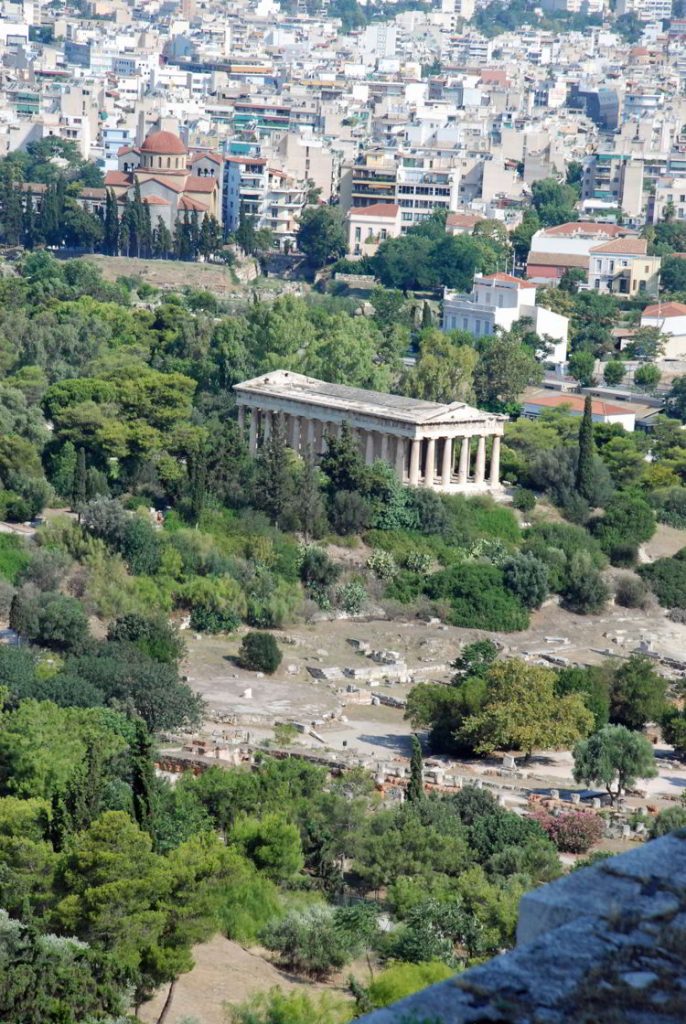 An image of ancient Agora as seen from the Acropolis in Athens, Greece. 