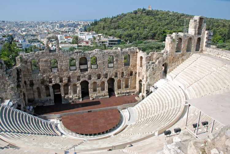 An image of the Theatre of Herodes Atticus at the Acropolis in Athens, Greece - Acropolis virtual tour. 