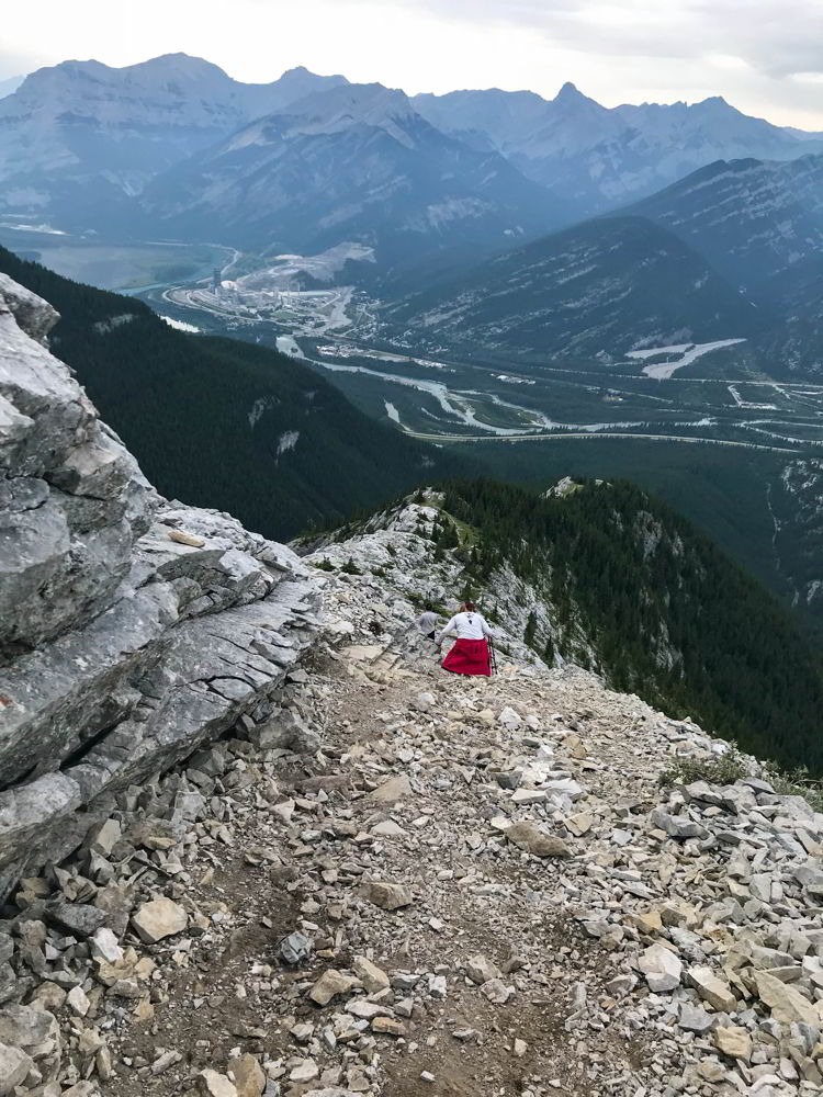 An image of the steep scramble down from the Heart Mountain Horseshoe trail near Canmore, Alberta. 