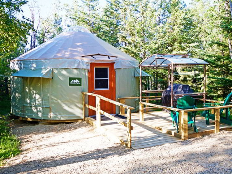 An image of the comfort camping yurts at Miquelon Lake Provincial Park - Glamping in Alberta. 