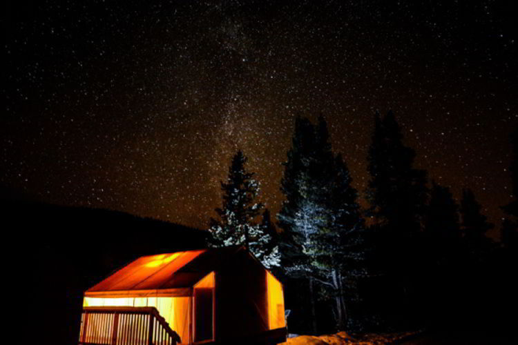 An image of a glamping tent at Mount Engadine Lodge in Kananaskis - Glamping in Alberta, Canada. 