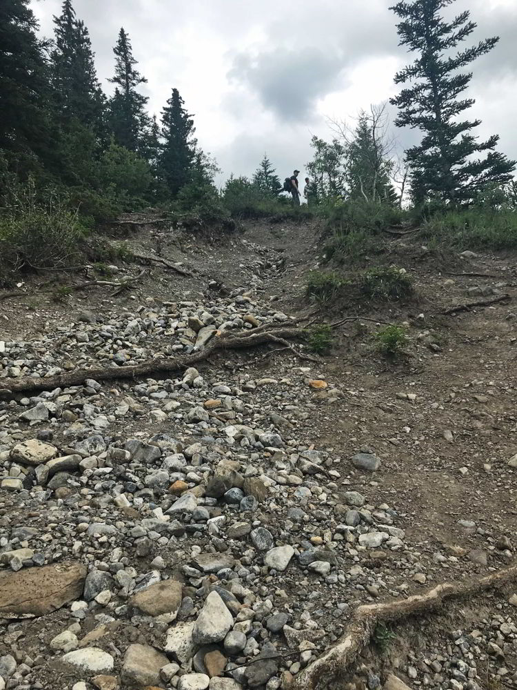 An image of the steep scramble up Heart Mountain near Canmore, Alberta. 