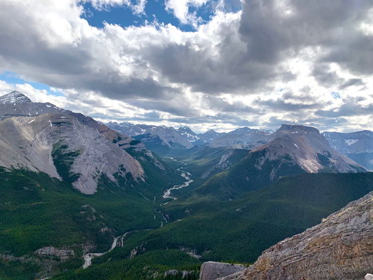 An image of the view from the top of Nihahi Ridge in Kananaskis Country in Alberta, Canada. 
