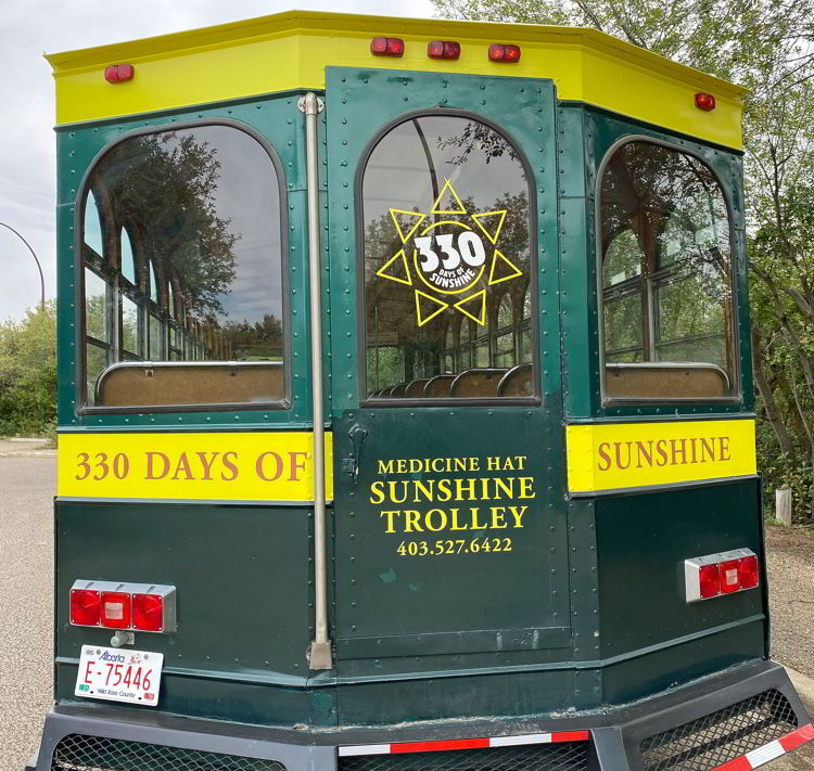 An image of the back of the sunshine trolley in Medicine Hat, Alberta, Canada. 