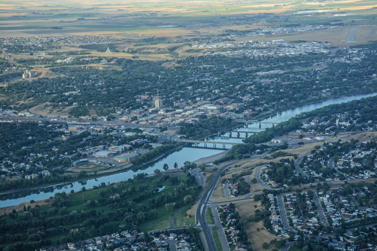 An aerial shot of the city of Medicine Hat, Alberta, Canada. 