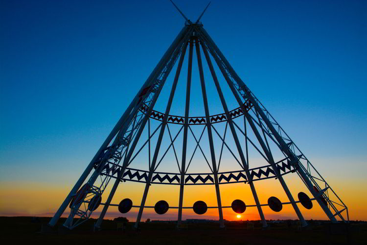 An image of the Saamis Tepee at sunset in Medicine Hat, Alberta, Canada. 