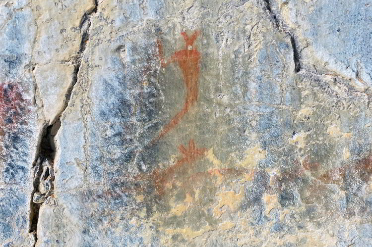An image of the Indigenous rock paintings on the Grotto Canyon hike - best easy hikes in Kananaskis, Alberta, Canada.  
