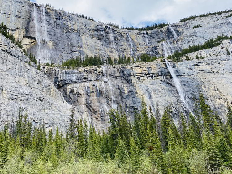 An image of the Weeping Wall on Cirrus Mountain in Jasper National Park, Alberta, Canada - Icefields Parkway from Banff to Jasper drive. 