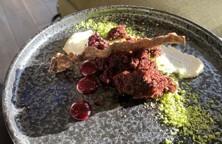 An image of the deconstructed black forest cake at Brazen restaurant in Banff, Alberta, Canada. 